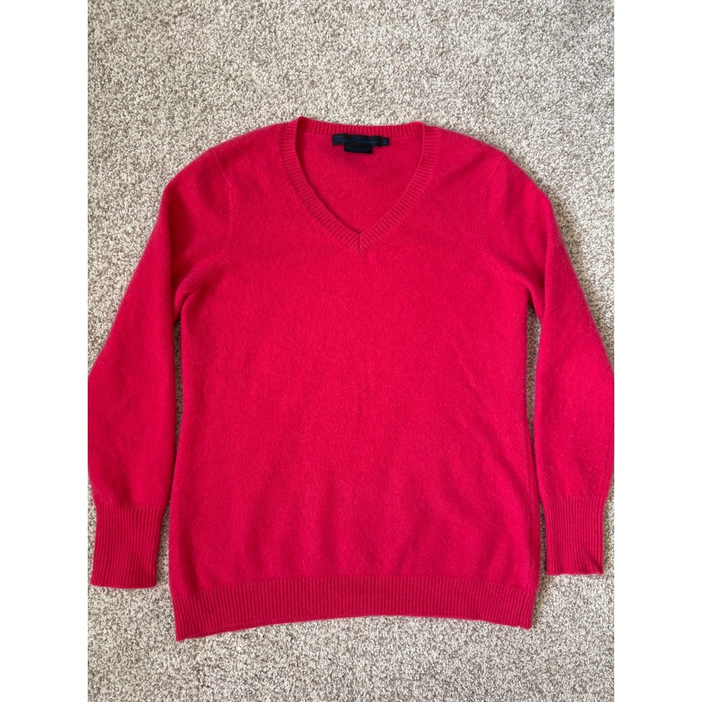 Enzo Mantovani Magenta 100% Cashmere Quiet Luxury V-Neck Sweater XL Fits Medium‎